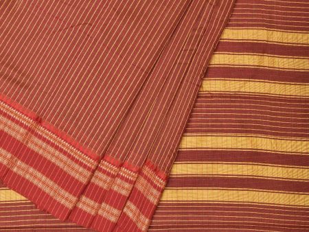 Brown and Rust Bamboo Cotton Saree with Checks Design No Blouse - Global Threads Online Sale