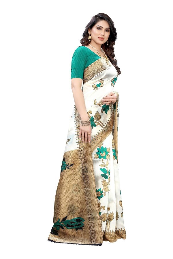 Vamika White Printed Art Silk Saree Fashion