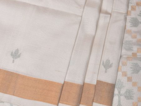 White Uppada Silk Handloom Saree with Jamdani Pallu Design - Global Threads Online now