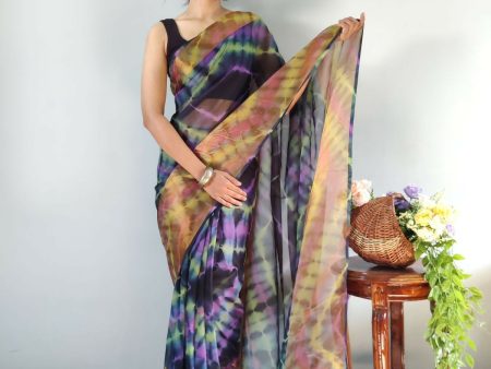 Malishka Chiffon Printed Ready To Wear Saree With Blouse Piece - Lavendar Supply