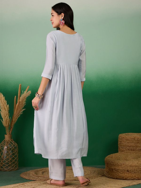 Blue Embroidered Muslin Kurta and Trouser - Berlin Cheap