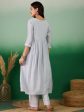 Blue Embroidered Muslin Kurta and Trouser - Berlin Cheap