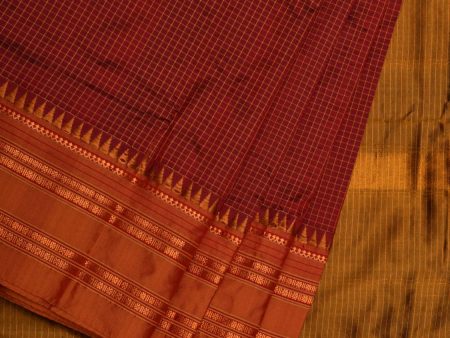 Brown and Mustard Narayanpet Silk Handloom Plain Saree with Traditional Border Design No Blouse - Global Threads For Sale