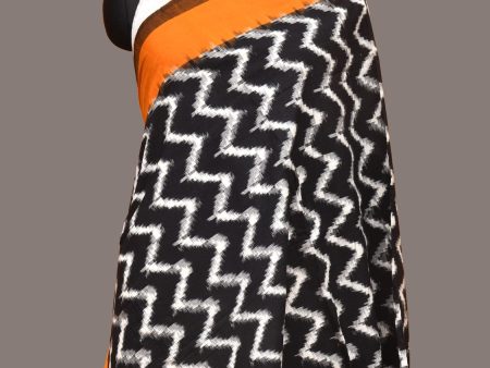 Yellow and Black Pochampally Ikat Cotton Handloom Dupatta with Zig-Zag Design - Global Threads Online Hot Sale