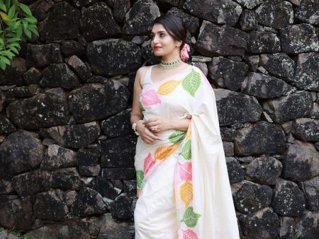 White Pure Silk Woven Design Saree with Unstitched Blouse - Hiral Fashion For Discount