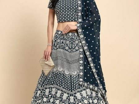 Blue Georgette Thread Embroidered Lehenga Choli with Dupatta - Tanya Supply