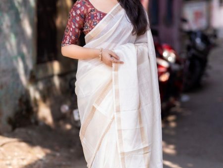 White Silk Blend Kalamkari Saree with Unstitched Blouse - Hiral Fashion Fashion