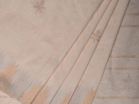 White Khadi Cotton Handloom Saree with Temple Border and Buta Design - Global Threads For Sale