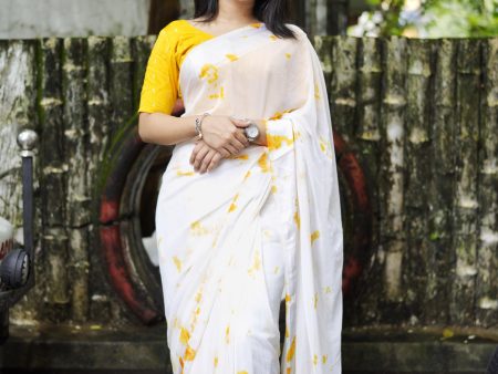 Yellow Poly Georgette Tie and Dye Saree with Unstitched Blouse - Hiral Fashion Online Sale