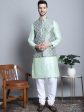 Jompers Men s Woven Design Nehru Jacket With Kurta Pyjama Set - Pista Supply