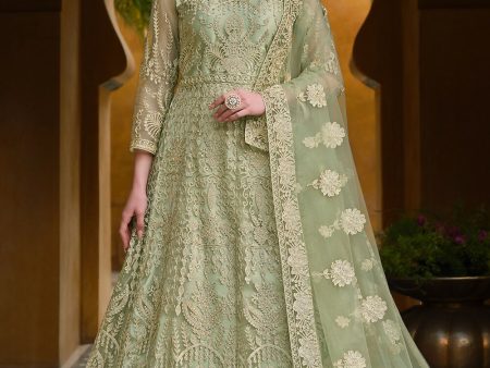 Pista Green Pure Butterfly Net Wedding Wear Anarkali Suit - Emponline For Discount