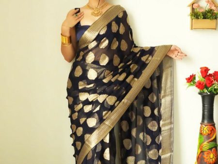 Malishka Cotton Silk Jacquard Ready To Wear Saree With Blouse Piece - Black Online Sale