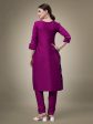 Malishka Women s Embroidered Purple Cotton Blend Kurta Pant Set Online