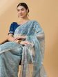 Blue Organza Sequence Embroidered Saree with Unstitched Blouse - Satya For Sale