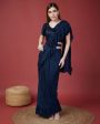 Blue Imported Crush Solid Ready to Wear Saree with stitched Blouse - Aayan Online