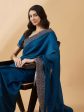 Blue Silk Blend Embroidered Saree with Unstitched Blouse - Vairagi Cheap