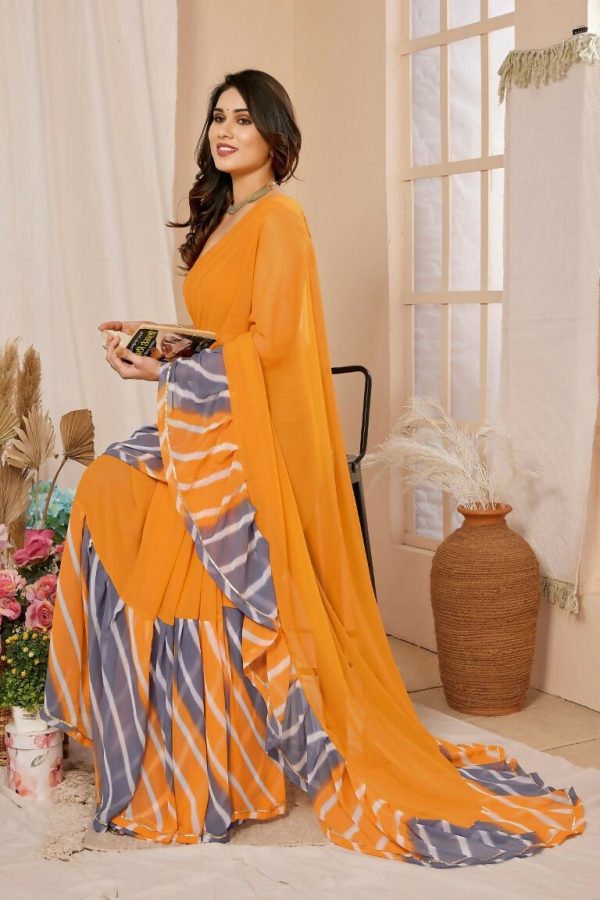 Aafreen Partywear Designer Orange Georgette Fancy Saree Online Sale