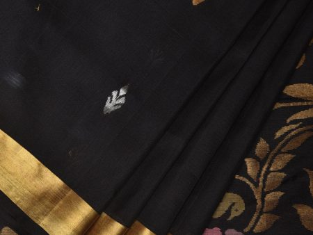 Black Uppada Silk Handloom Saree with Floral Pallu Design - Global Threads Hot on Sale