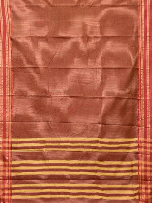 Brown and Rust Bamboo Cotton Saree with Checks Design No Blouse - Global Threads Online Sale