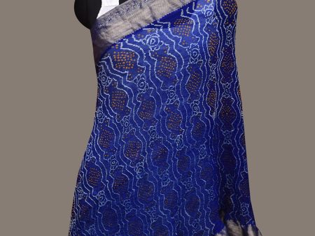 Blue Bandhani Banaras Georgette Dupatta with Border Design - Global Threads Hot on Sale