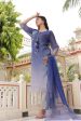 Vaasva Women Blue Tabby Slik Print & Embroidered Kurta, Pant & Dupatta Set Sale