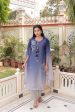 Vaasva Women Blue Tabby Slik Print & Embroidered Kurta, Pant & Dupatta Set Sale