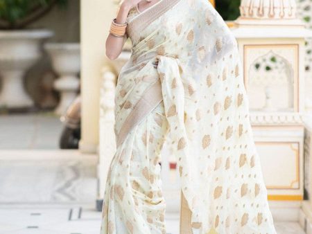 Malishka Cotton Silk Jacquard Rich Pallu Saree With Blouse Piece - White Online Sale