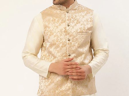 Jompers Men s Beige embossed Nehru Jacket Discount