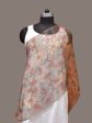 Cream Kalamkari Hand Painted Organza Stole with Floral Design - Global Threads Online Sale