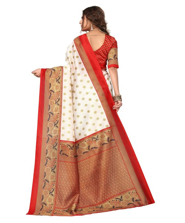 Vamika white & red Printed Art Silk Saree Discount