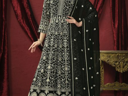 Stunning Black Front & Back Embroidered Trendy Anarkali Suit - Emponline Online Hot Sale