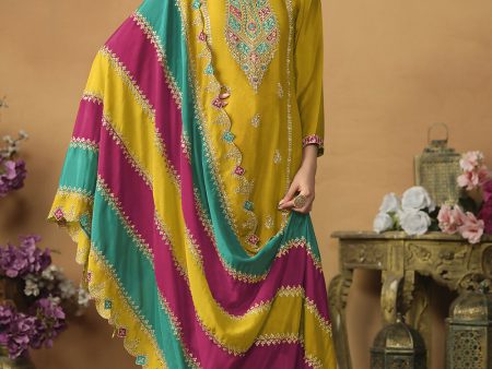 Chinnon Silk Yellow Salwar Suit with Multicolor Dupatta - Emponline Supply