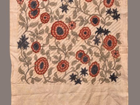 Cream Kalamkari Hand Painted Cotton Silk Dupatta with Floral Design - Global Threads Online Hot Sale