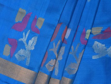 Blue Uppada Silk Handloom Saree with Border and Pallu Buta Design - Global Threads Cheap