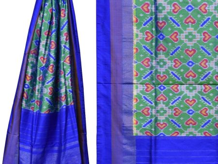 Sea Green and Blue Pochampally Ikat Silk Handloom Dupatta with All Over Design - Global Threads Online Hot Sale