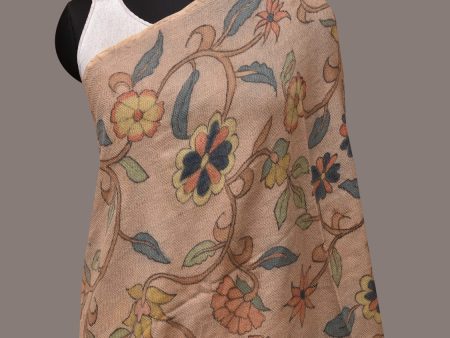 Cream Kalamkari Hand Painted Woolen Handloom Stole with Floral Design - Global Threads Hot on Sale