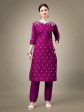 Malishka Women s Embroidered Purple Cotton Blend Kurta Pant Set Online