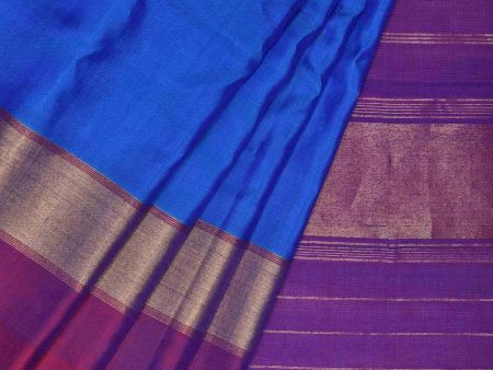 Blue Gadwal Silk Handloom Saree with Strips Border Design - Global Threads Supply