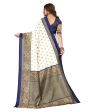 Vamika white & navy Printed Art Silk Saree For Sale