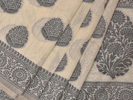 Cream and Black Cut Work Sico Cotton Saree with Body Buta and Border Design - Global Threads Cheap