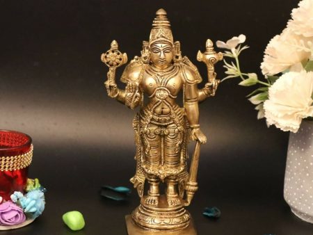 Artvarko Brass Lord Bhagwan Vishnu Narayana With Shankh Chakra Idol Supply