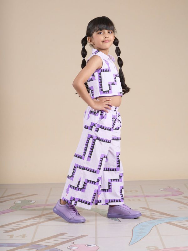 Snakes and Ladders Girls Purple Table Print Top and Pant Set from Siblings Collection Hot on Sale