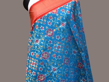 Blue and Red Pochamaplly Ikat Silk Handloom Dupatta with Geometric Design - Global Threads Online Hot Sale