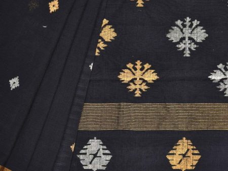 Black Uppada Cotton Handloom Saree with Assorted Buta Pallu Design - Global Threads For Sale