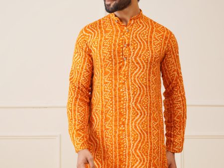 Jompers Men s Bandhani Printed Kurta - Orange Sale