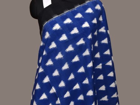 Blue and Black Pochampally Ikat Cotton Handloom Dupatta with Triangle Design - Global Threads Supply