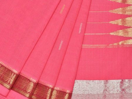 Baby Pink Khadi Cotton Handloom Saree with Doby Border and Zari Strips Pallu Design - Global Threads For Cheap