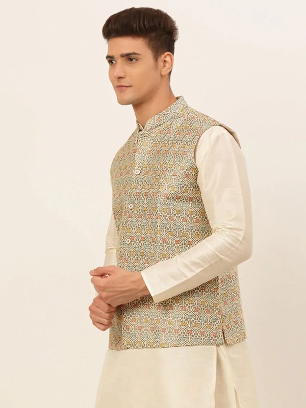 Jompers Men s Grey Embroidered Nehru Jacket Sale