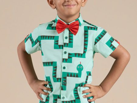 Snakes and Ladders Boys Green Table Print Shirt from Siblings Collection Sale