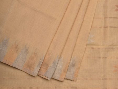 Beige Khadi Cotton Handloom Saree with Temple Border Design - Global Threads on Sale